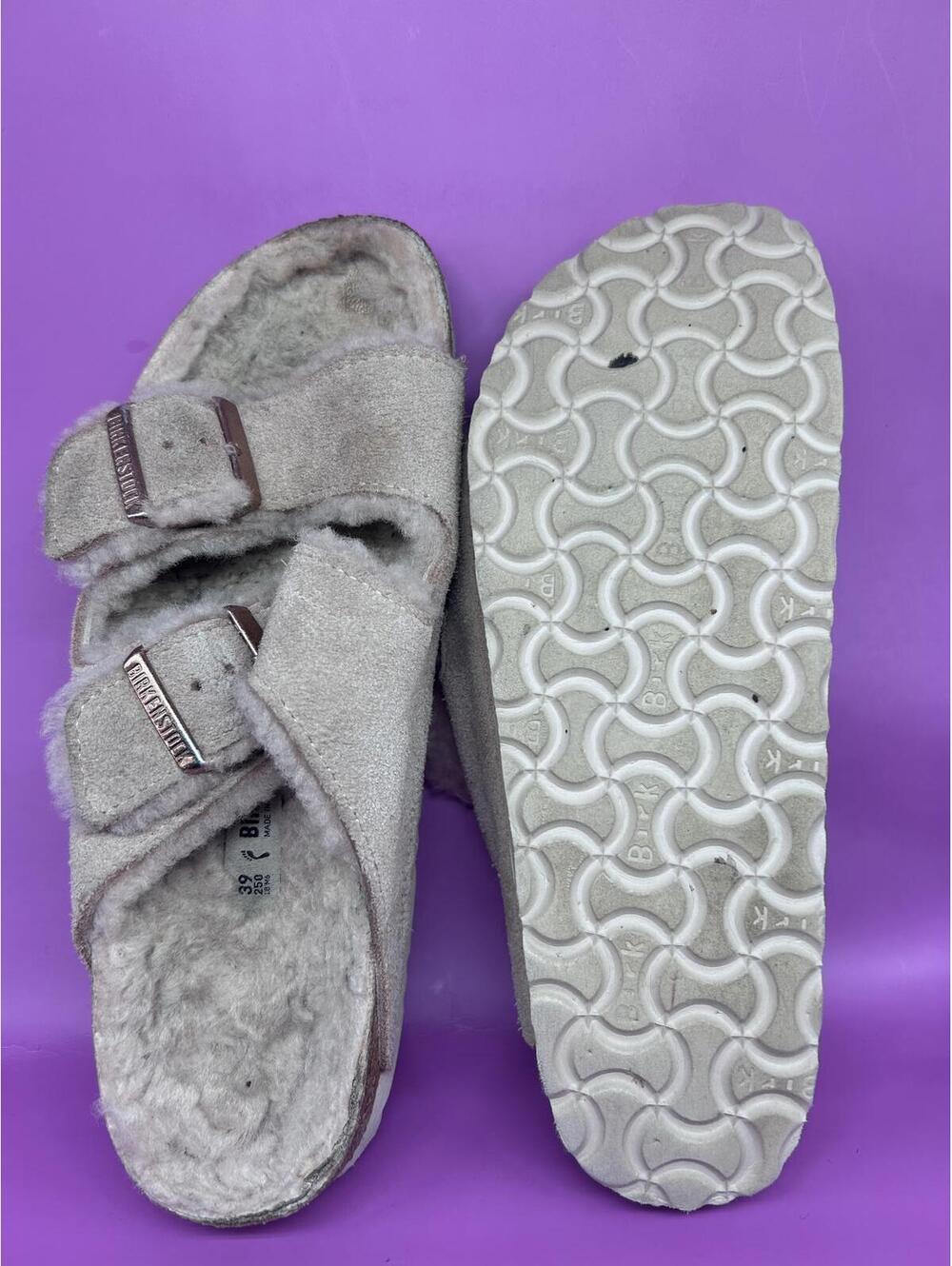 BIRKENSTOCK Arizona Shearling Suede Sandals - Stone Coin - 40 / 8.5 - Picture 4 of 9